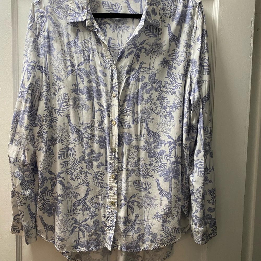 Jane and Delancey Blue and White Safari Print Shirt